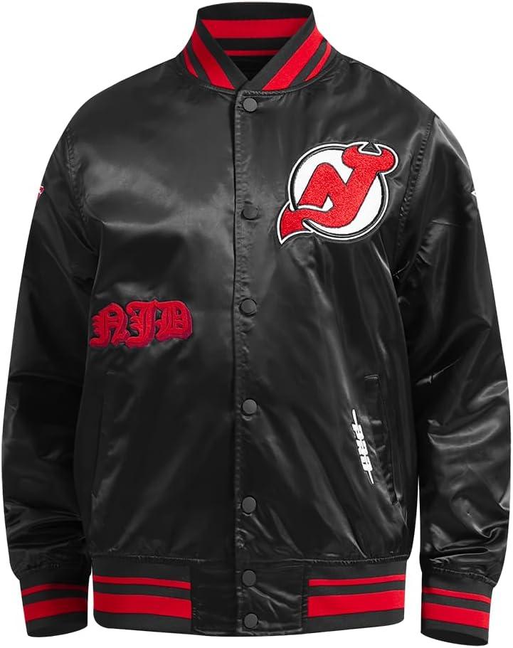 imagePro Standard Mens NHL Old English Satin JacketBlackRedBlack