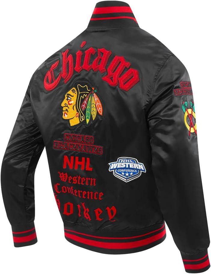 imagePro Standard Mens NHL Old English Satin JacketBlackRedBlack