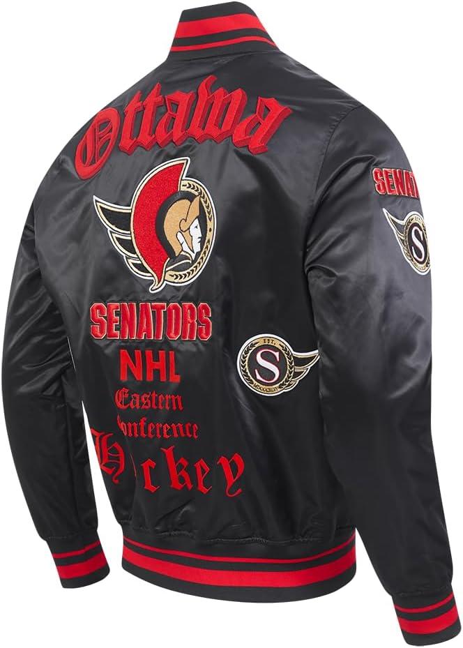 imagePro Standard Mens NHL Old English Satin JacketBlackRedBlack