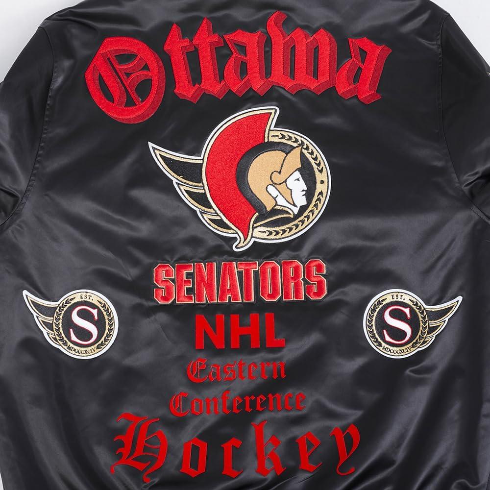 imagePro Standard Mens NHL Old English Satin JacketBlackRedBlack