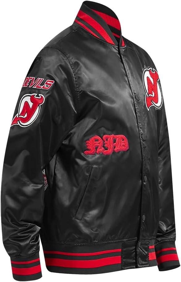 imagePro Standard Mens NHL Old English Satin JacketBlackRedBlack