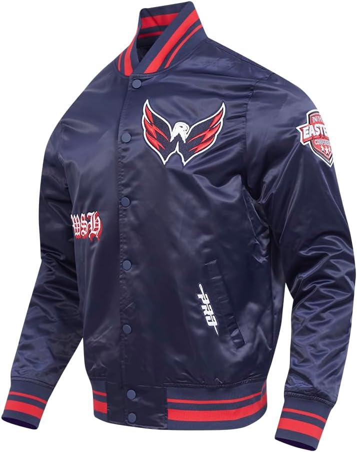 imagePro Standard Mens NHL Old English Satin JacketMidnight NavyRedMidnight Navy