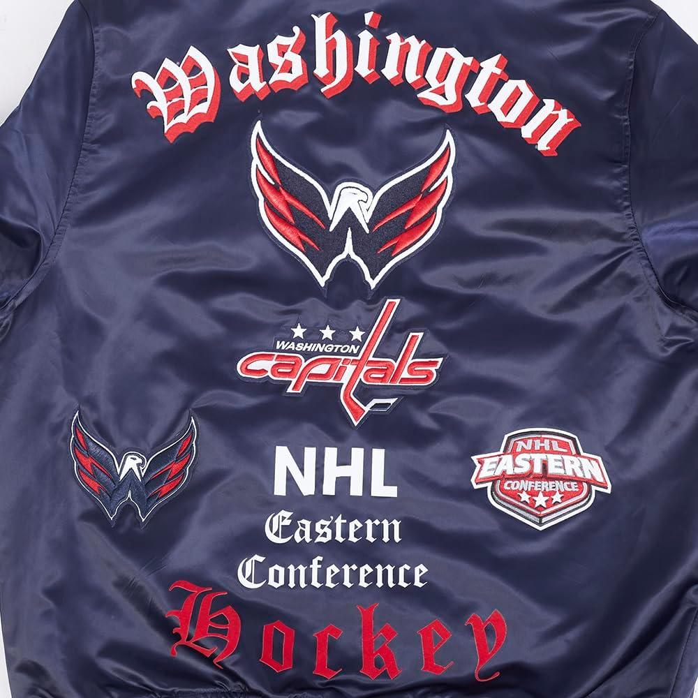 imagePro Standard Mens NHL Old English Satin JacketMidnight NavyRedMidnight Navy
