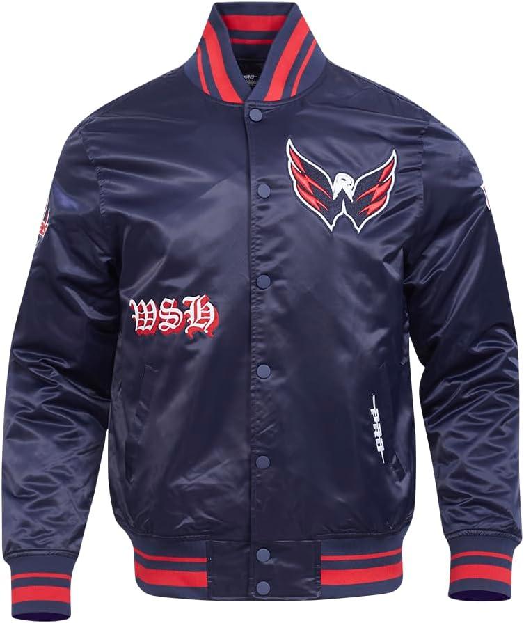 imagePro Standard Mens NHL Old English Satin JacketMidnight NavyRedMidnight Navy