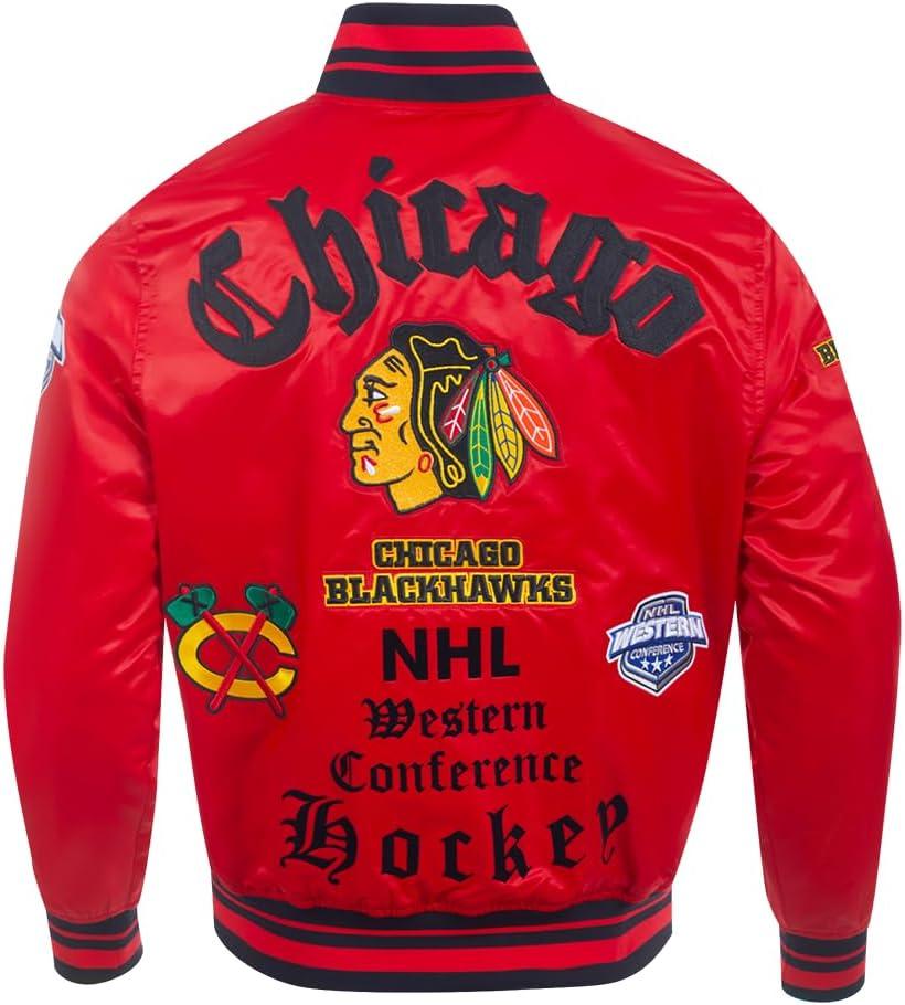 imagePro Standard Mens NHL Old English Satin JacketRedBlack