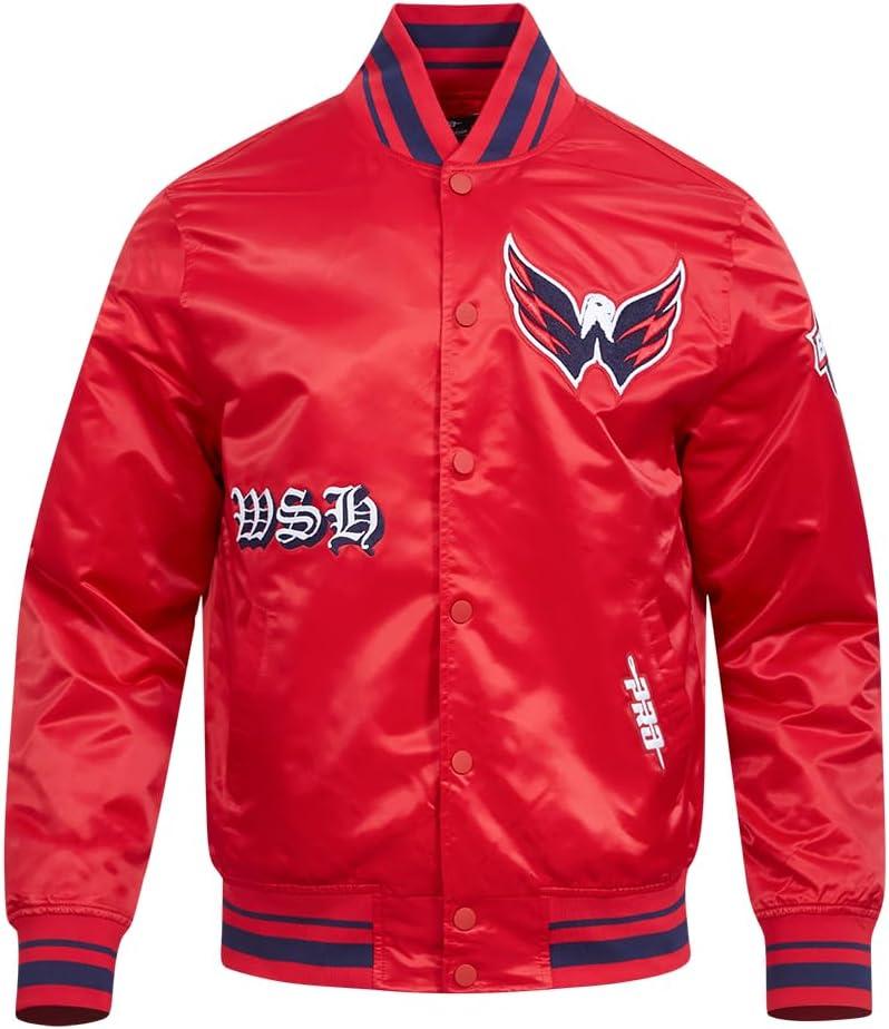 imagePro Standard Mens NHL Old English Satin JacketRedMidnight NavyRed