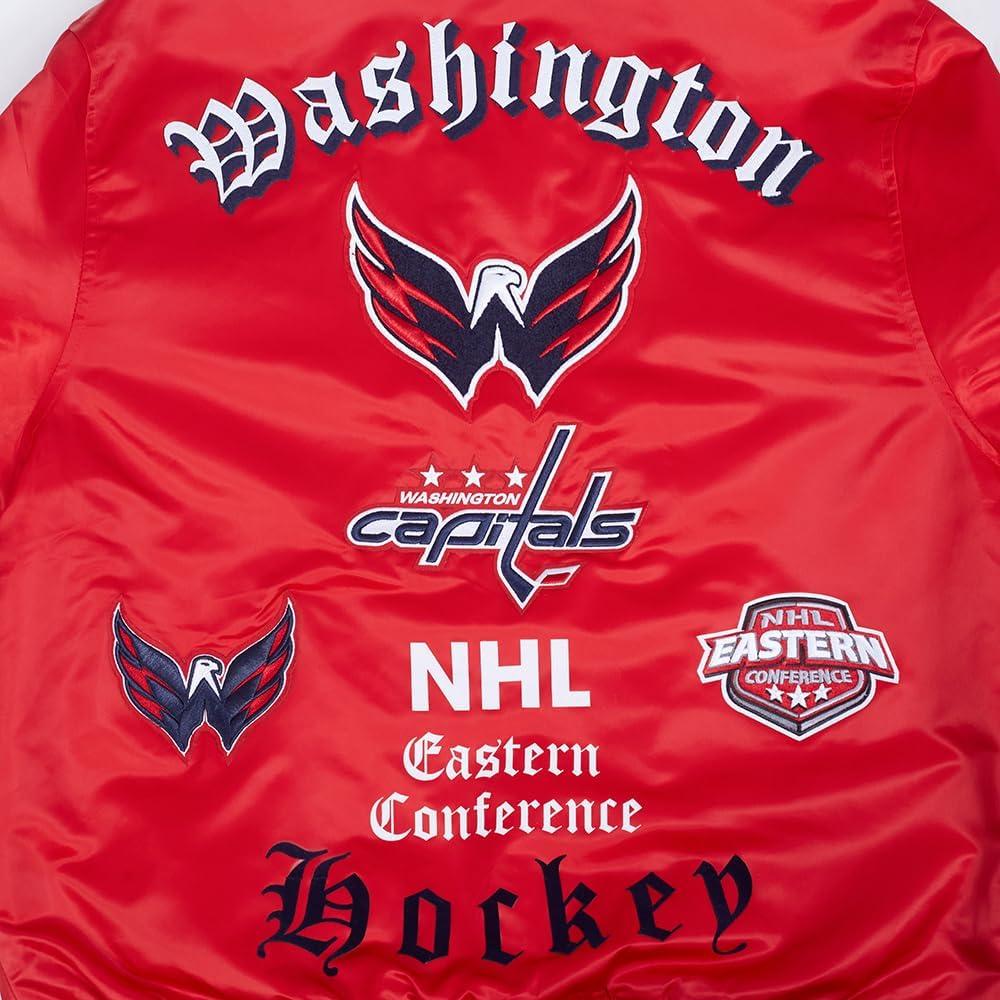 imagePro Standard Mens NHL Old English Satin JacketRedMidnight NavyRed