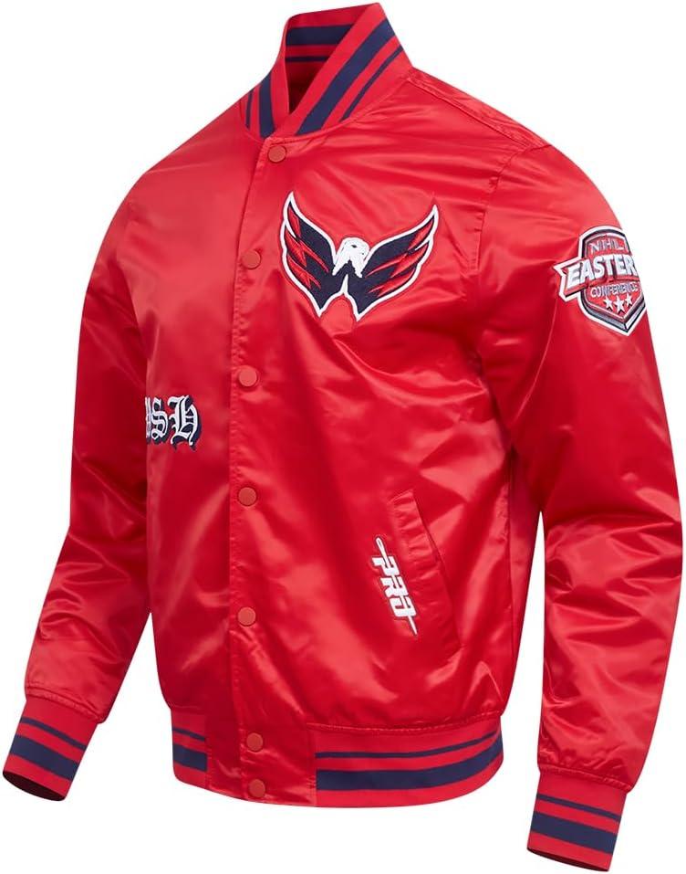 imagePro Standard Mens NHL Old English Satin JacketRedMidnight NavyRed