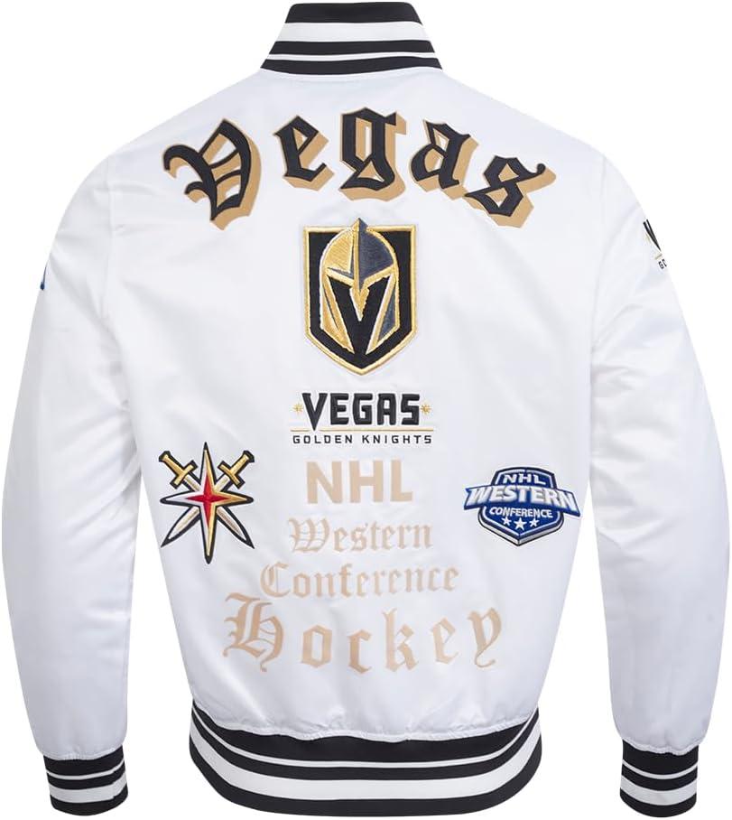 imagePro Standard Mens NHL Old English Satin JacketWhiteBlack
