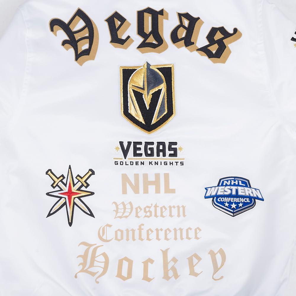 imagePro Standard Mens NHL Old English Satin JacketWhiteBlack