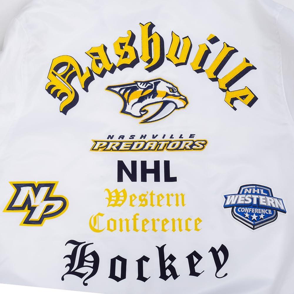 imagePro Standard Mens NHL Old English Satin JacketWhiteBlack