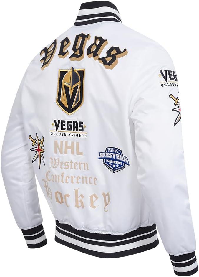 imagePro Standard Mens NHL Old English Satin JacketWhiteBlack