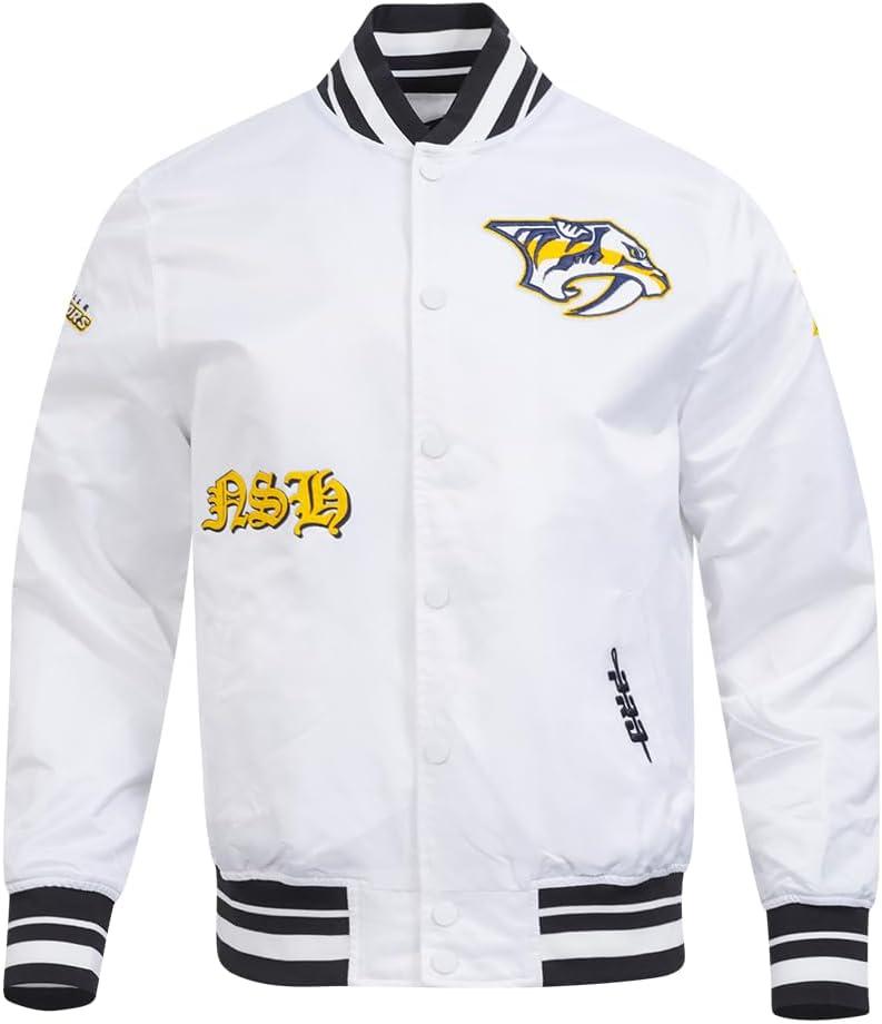 imagePro Standard Mens NHL Old English Satin JacketWhiteBlack