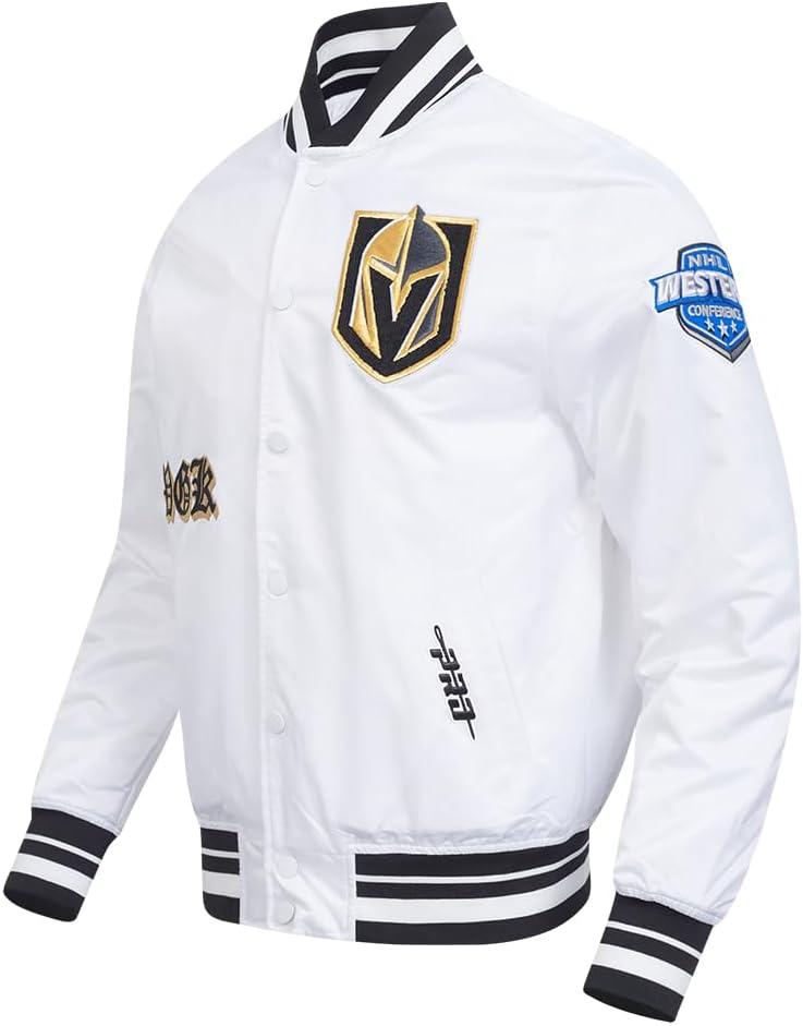 imagePro Standard Mens NHL Old English Satin JacketWhiteBlack