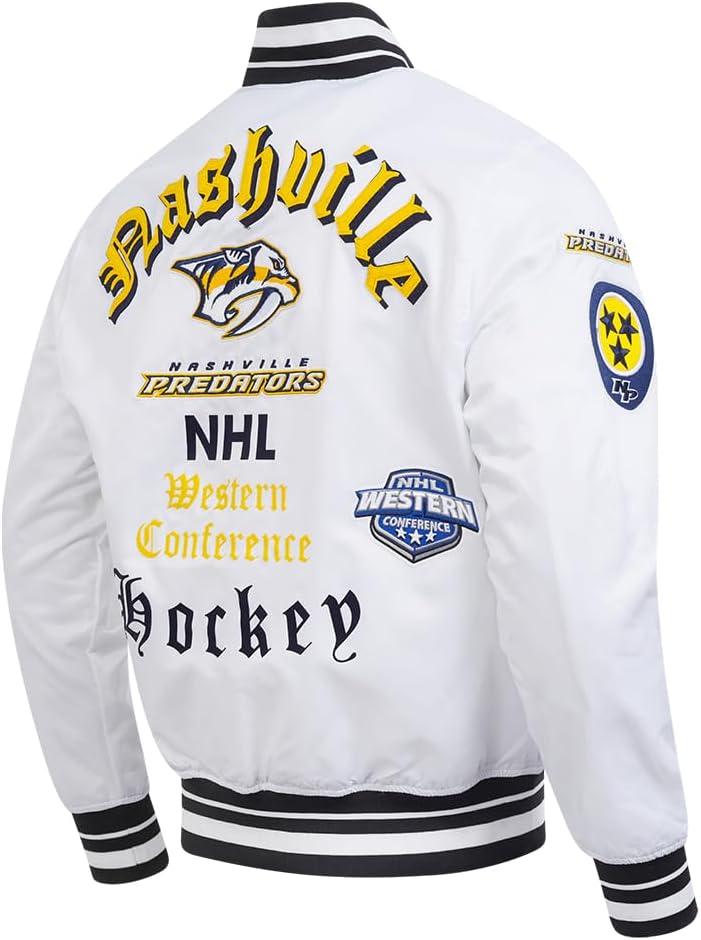 imagePro Standard Mens NHL Old English Satin JacketWhiteBlack