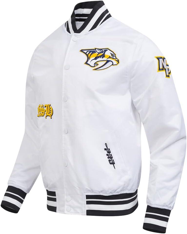 imagePro Standard Mens NHL Old English Satin JacketWhiteBlack