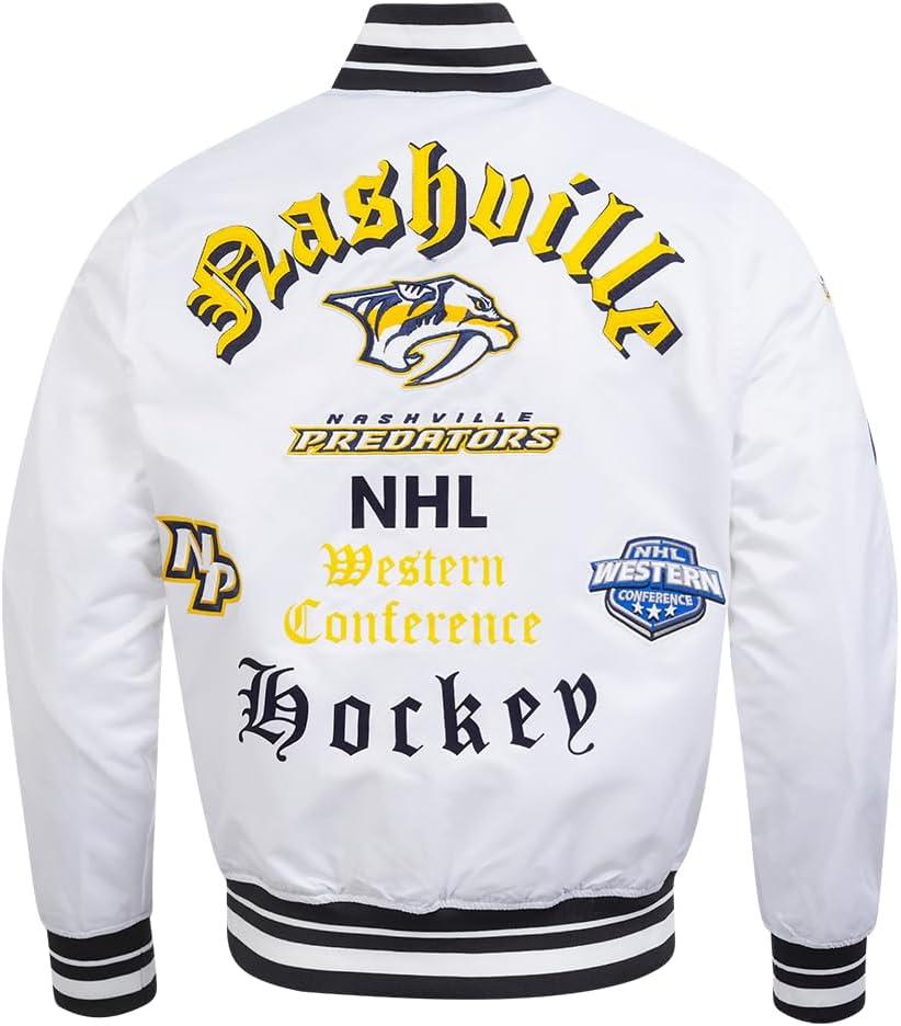imagePro Standard Mens NHL Old English Satin JacketWhiteBlack