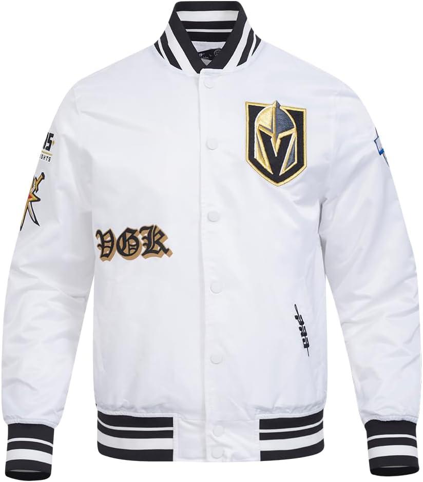 imagePro Standard Mens NHL Old English Satin JacketWhiteBlack