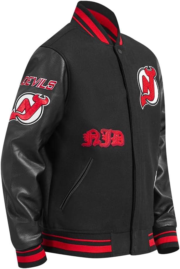 imagePro Standard Mens NHL Old English Varsity JacketBlackRedBlack