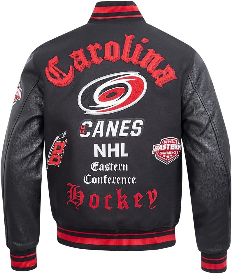 imagePro Standard Mens NHL Old English Varsity JacketBlackRedBlack