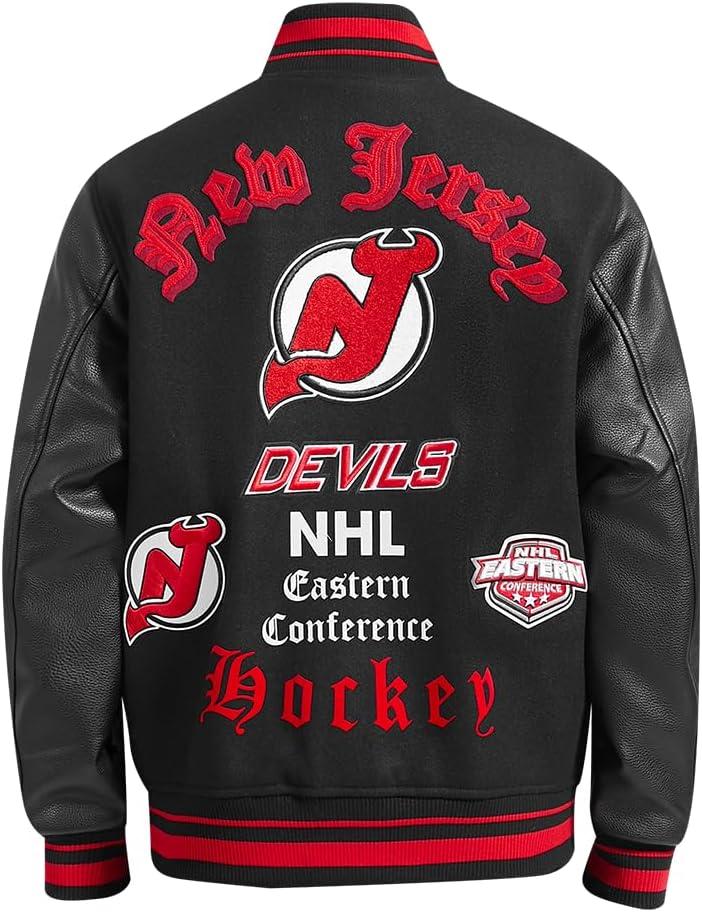 imagePro Standard Mens NHL Old English Varsity JacketBlackRedBlack