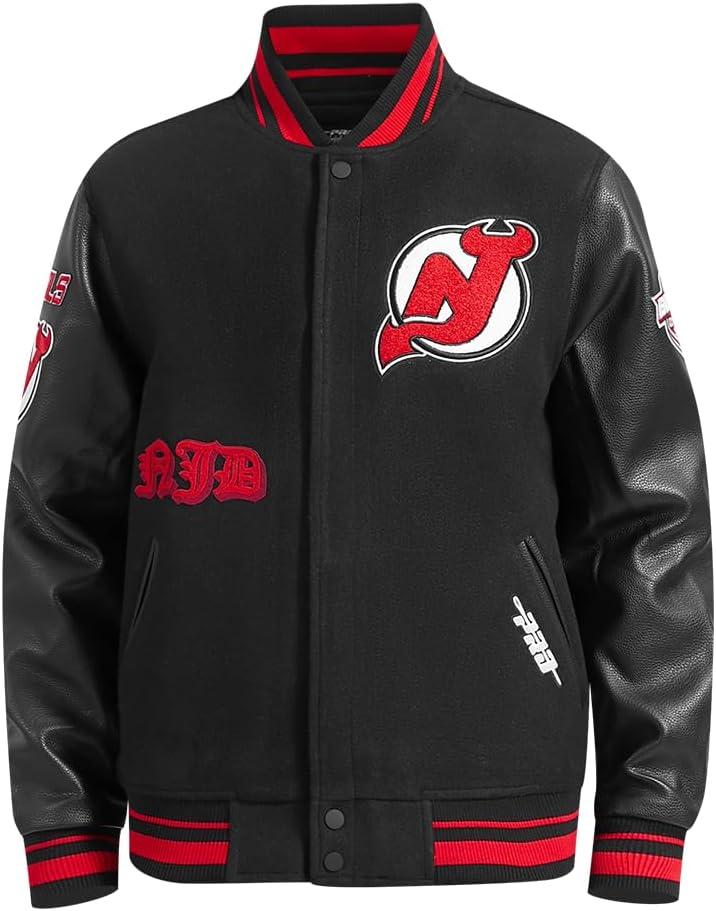 imagePro Standard Mens NHL Old English Varsity JacketBlackRedBlack