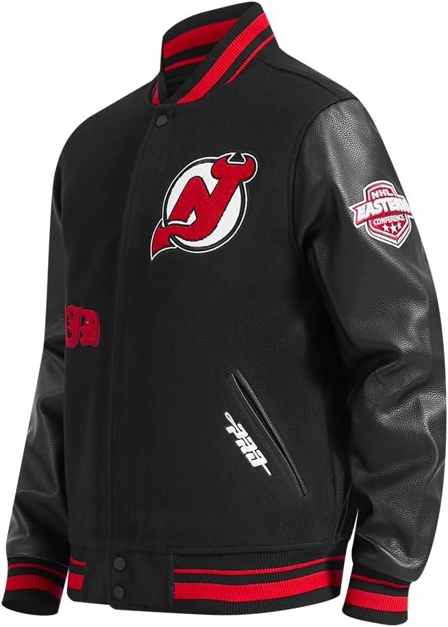 imagePro Standard Mens NHL Old English Varsity JacketBlackRedBlack