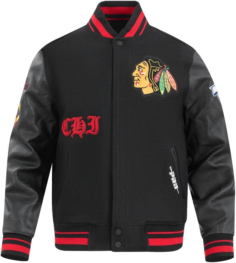 imagePro Standard Mens NHL Old English Varsity JacketBlackRedBlack