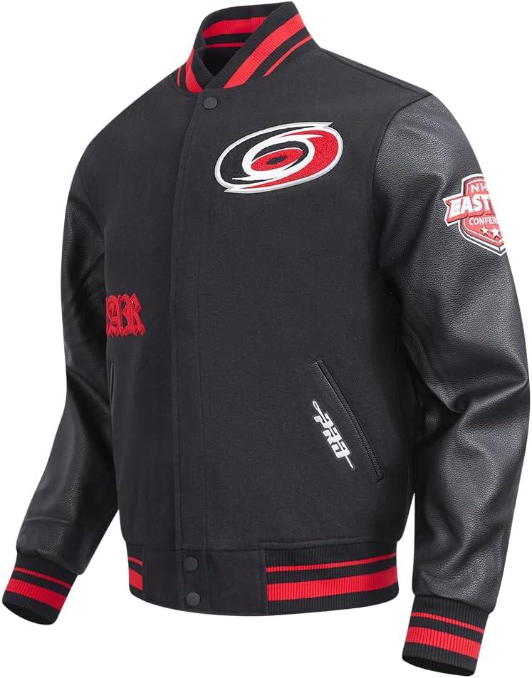 imagePro Standard Mens NHL Old English Varsity JacketBlackRedBlack
