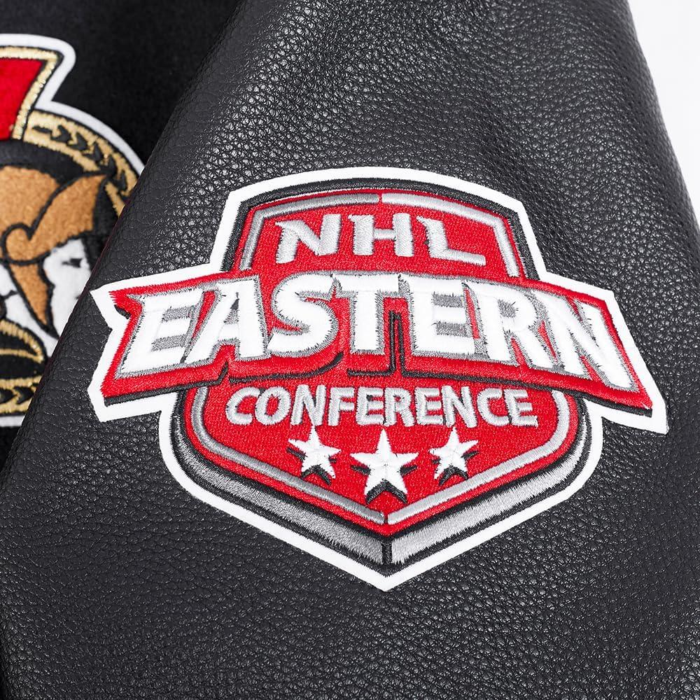 imagePro Standard Mens NHL Old English Varsity JacketBlackRedBlack