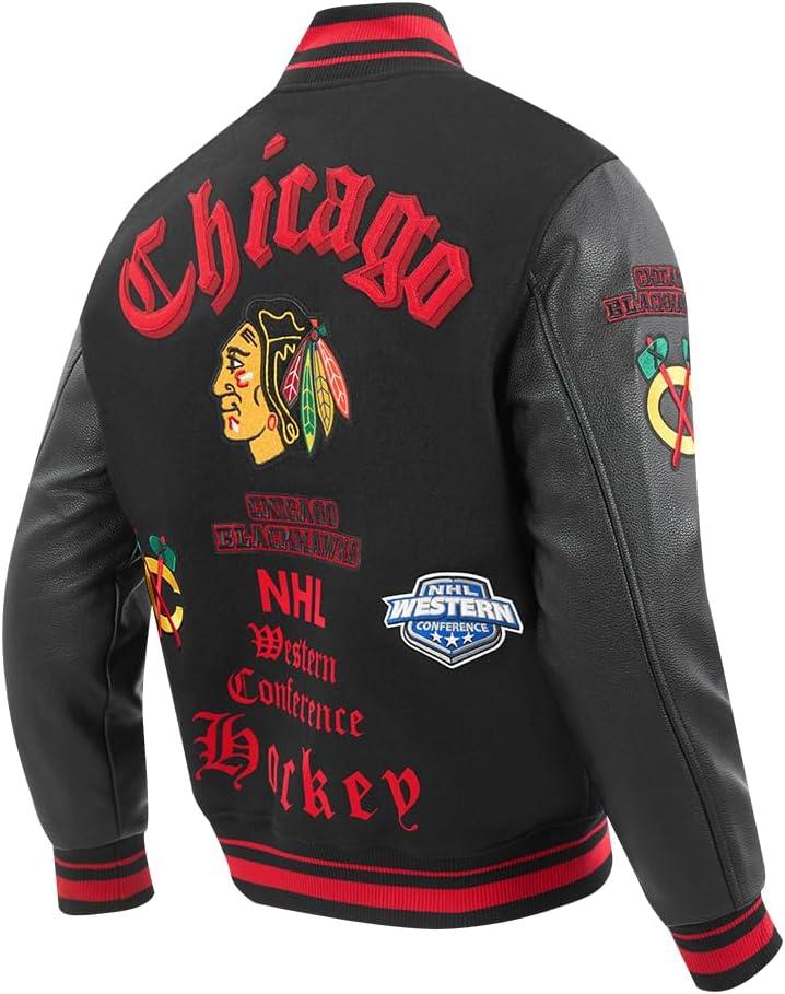 imagePro Standard Mens NHL Old English Varsity JacketBlackRedBlack