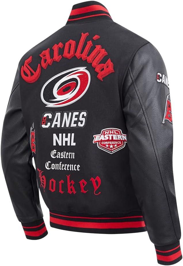 imagePro Standard Mens NHL Old English Varsity JacketBlackRedBlack