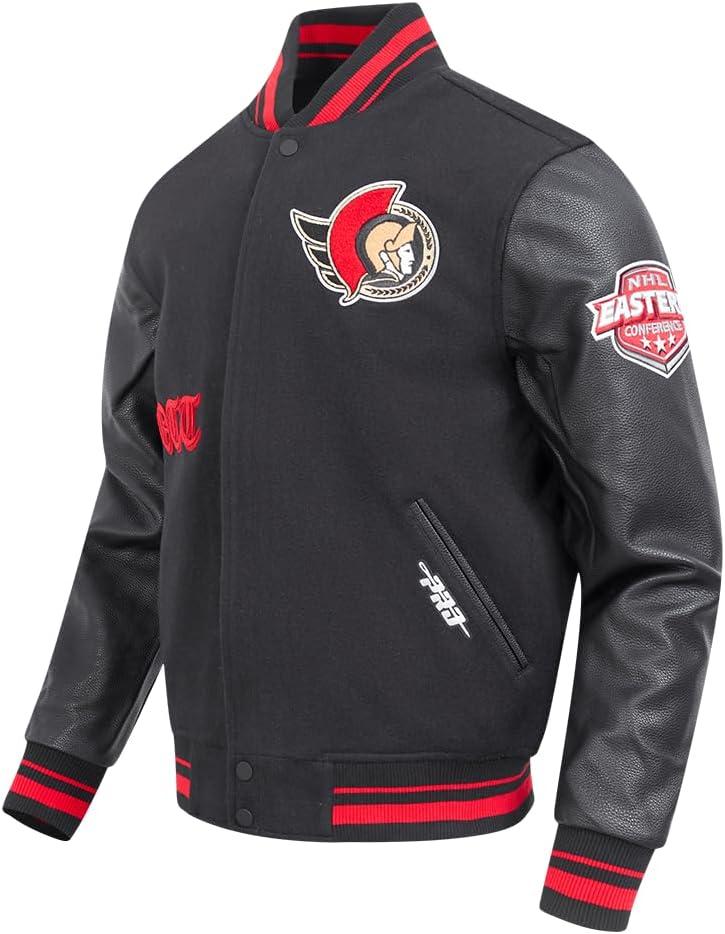 imagePro Standard Mens NHL Old English Varsity JacketBlackRedBlack