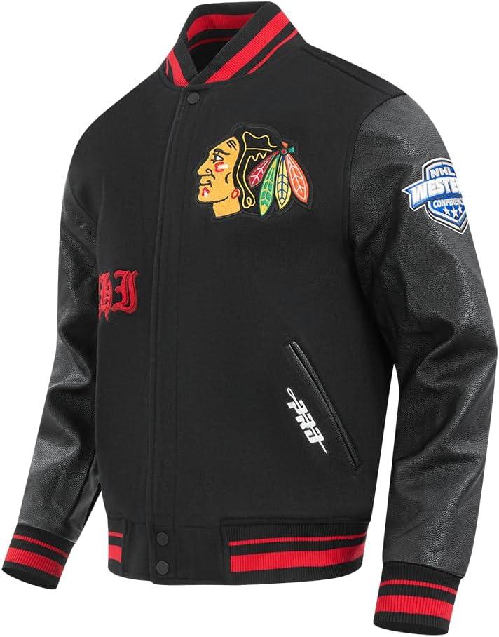 imagePro Standard Mens NHL Old English Varsity JacketBlackRedBlack