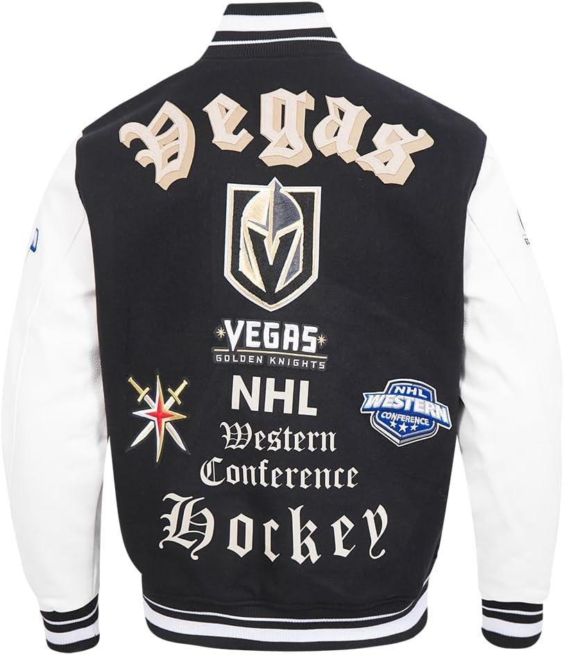 imagePro Standard Mens NHL Old English Varsity JacketBlackWhite