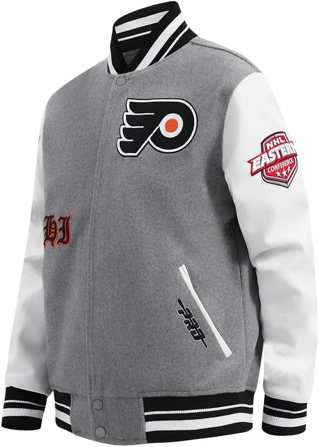 imagePro Standard Mens NHL Old English Varsity JacketHeather GreyWhiteBlack