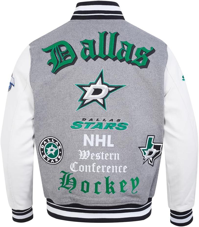 imagePro Standard Mens NHL Old English Varsity JacketHeather GreyWhiteBlack