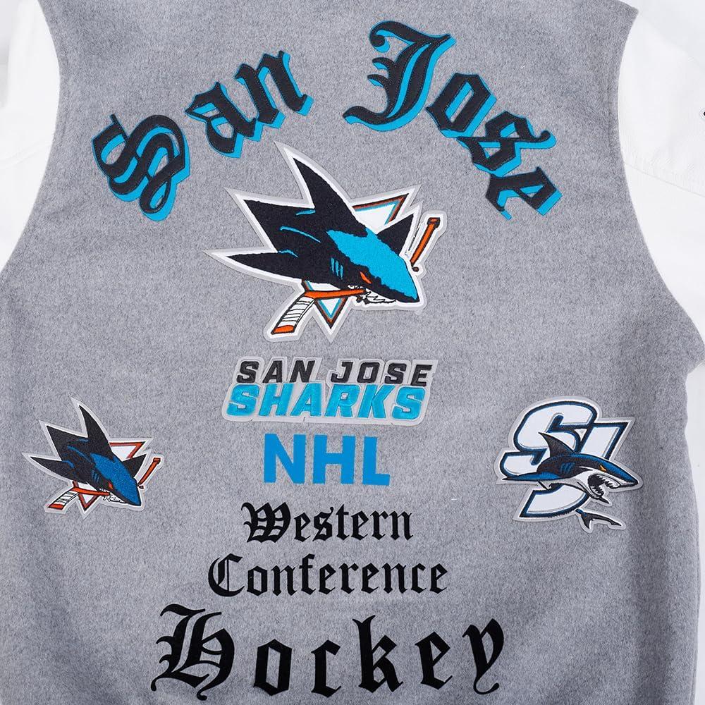 imagePro Standard Mens NHL Old English Varsity JacketHeather GreyWhiteBlack