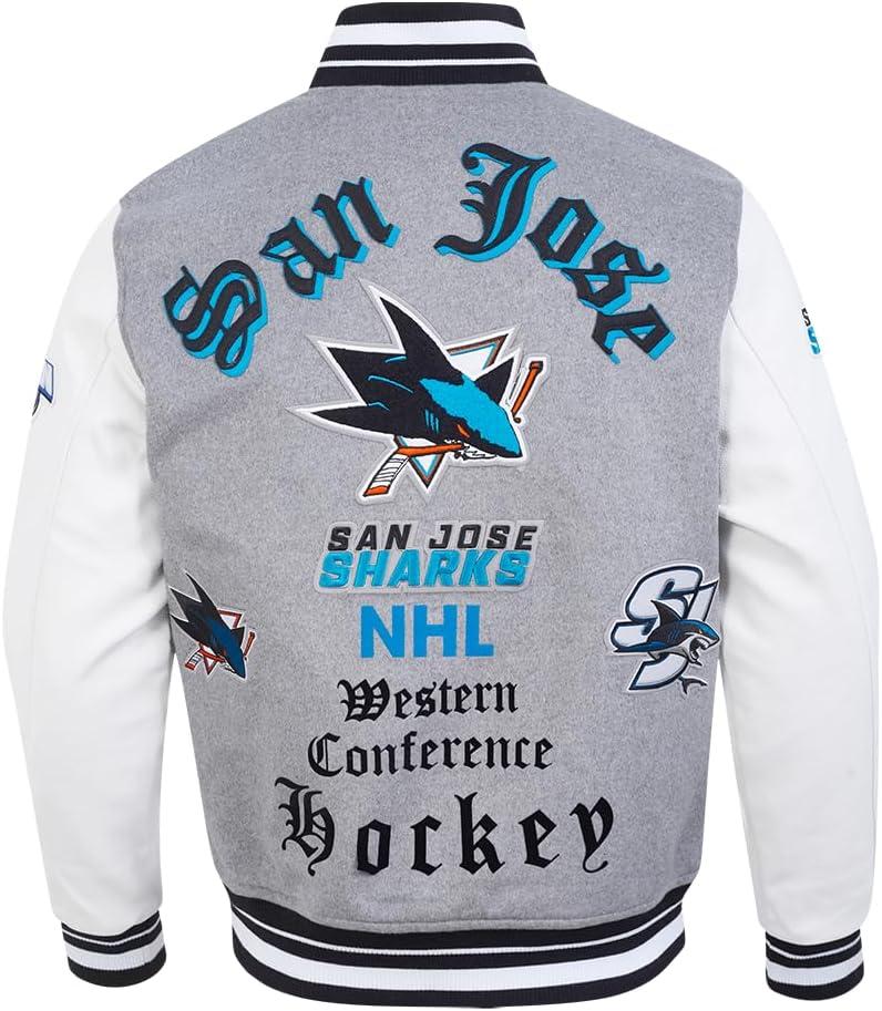 imagePro Standard Mens NHL Old English Varsity JacketHeather GreyWhiteBlack