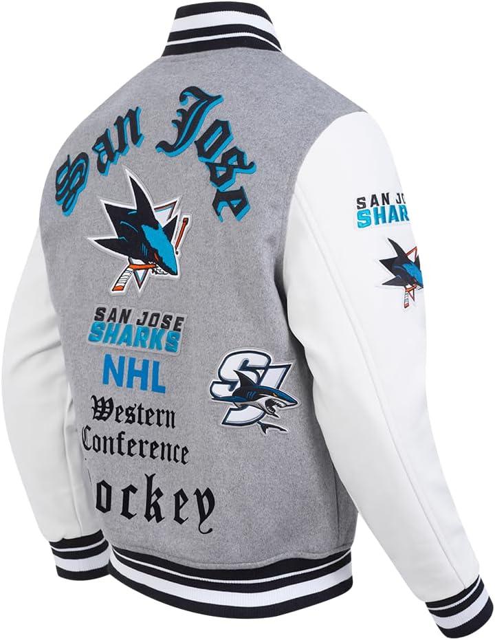imagePro Standard Mens NHL Old English Varsity JacketHeather GreyWhiteBlack