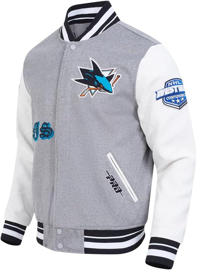 imagePro Standard Mens NHL Old English Varsity JacketHeather GreyWhiteBlack
