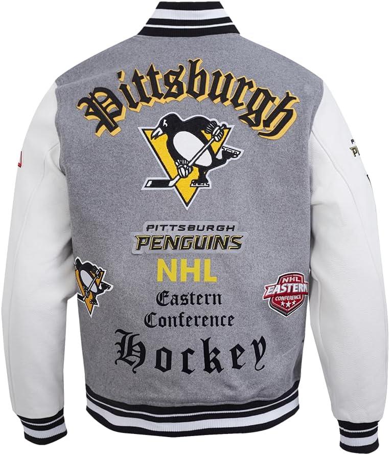imagePro Standard Mens NHL Old English Varsity JacketHeather GreyWhiteBlack