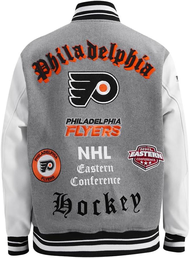 imagePro Standard Mens NHL Old English Varsity JacketHeather GreyWhiteBlack