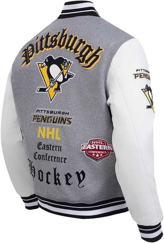 imagePro Standard Mens NHL Old English Varsity JacketHeather GreyWhiteBlack