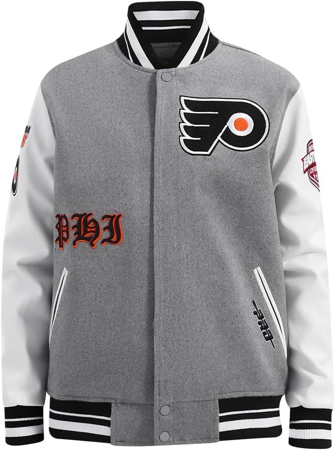 imagePro Standard Mens NHL Old English Varsity JacketHeather GreyWhiteBlack