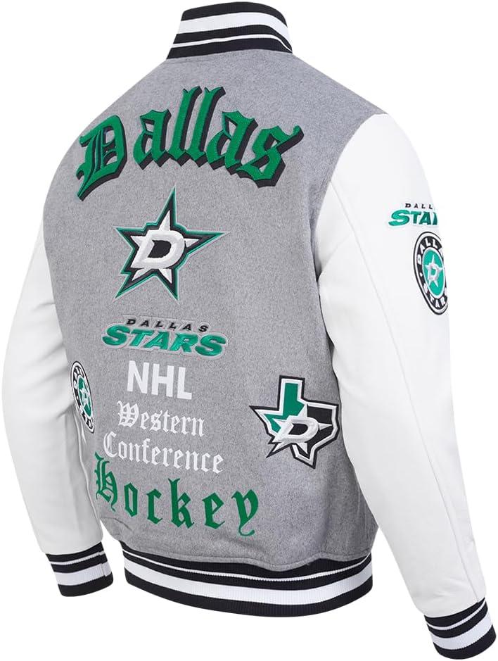 imagePro Standard Mens NHL Old English Varsity JacketHeather GreyWhiteBlack