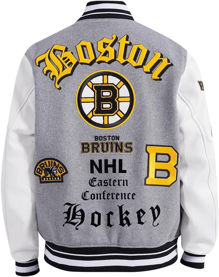 imagePro Standard Mens NHL Old English Varsity JacketHeather GreyWhiteBlack