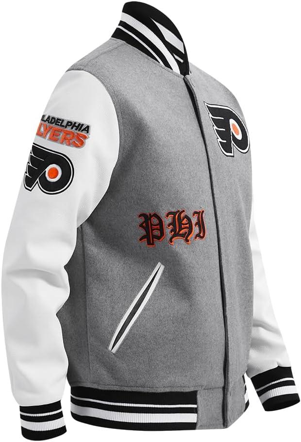 imagePro Standard Mens NHL Old English Varsity JacketHeather GreyWhiteBlack
