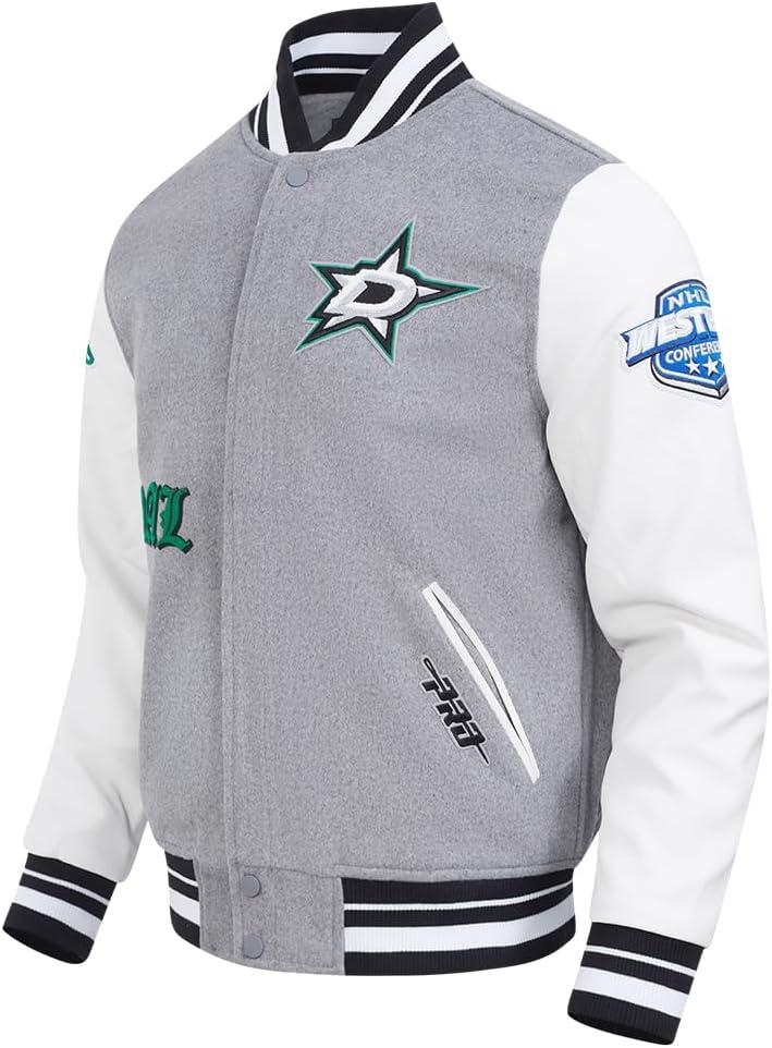 imagePro Standard Mens NHL Old English Varsity JacketHeather GreyWhiteBlack