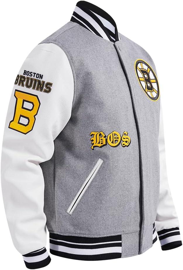 imagePro Standard Mens NHL Old English Varsity JacketHeather GreyWhiteBlack